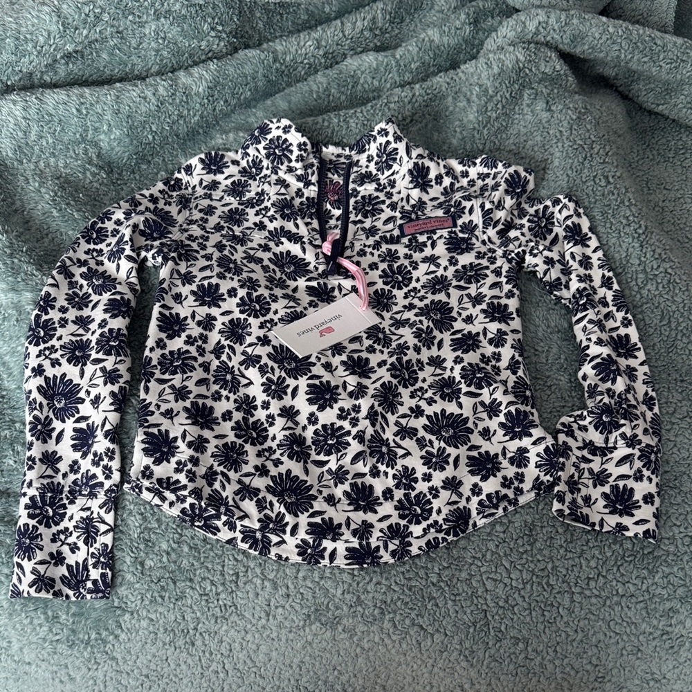 Vineyard Vines Kids Navy Floral Half-Zip Sweatshirt